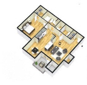 Floor plan for 1 bed, 1 bath, 704 sqft